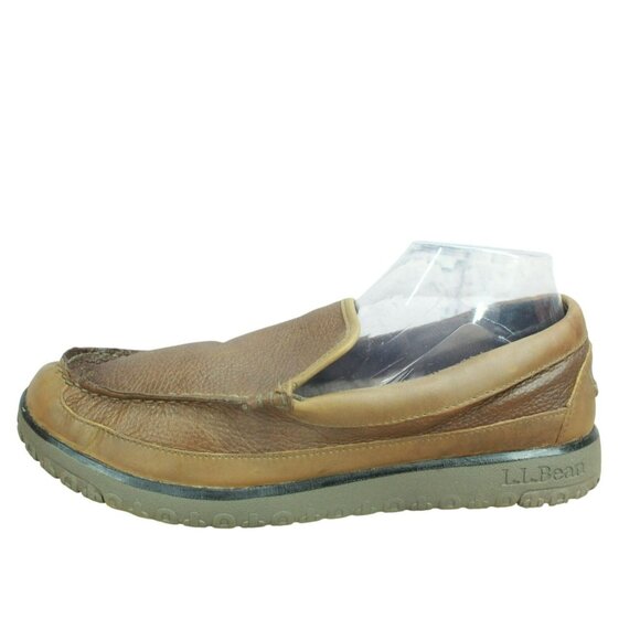 LL Bean All Week Brown Leather Shearling Lined Moccasin Slippers Size 12 M - Picture 1 of 9